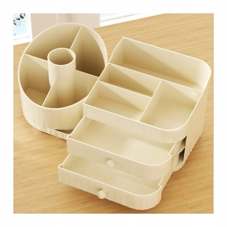 ECARLA organizer na pędzle kosmetyki obrotowy z szutladkami Kremowy CB66