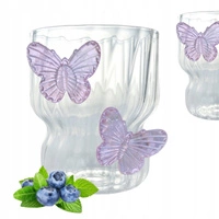 ECARLA szklanka z falowanymi ściankami, słomką Motyl Fiolet 260ml SZK162