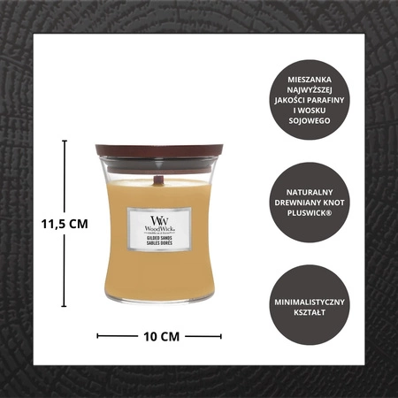 WOODWICK Pluswick średnia świeca w słoiku GILDED SANDS 275g