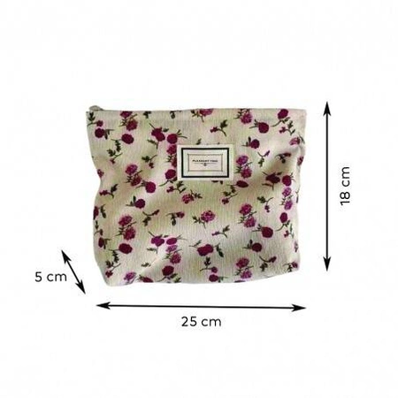 ECARLA kosmetyczka jednokomorowa w czerwone kwiatuszki 25x5x18cm Kremowa KS117