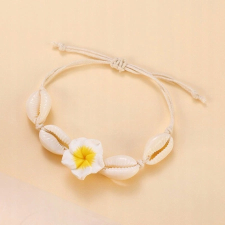 ECARLA bransoletka na stopę MUSZELKI KWIAT HAWAJSKI na sznurku Biały B542ZO