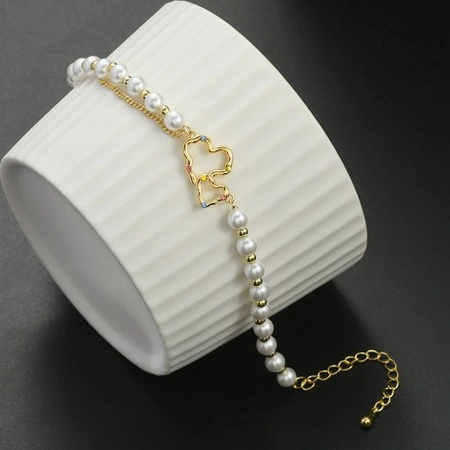 ECARLA bransoletka na rękę ze stali chirurgicznej pozłacanej PEREŁKI SERCA BST1531