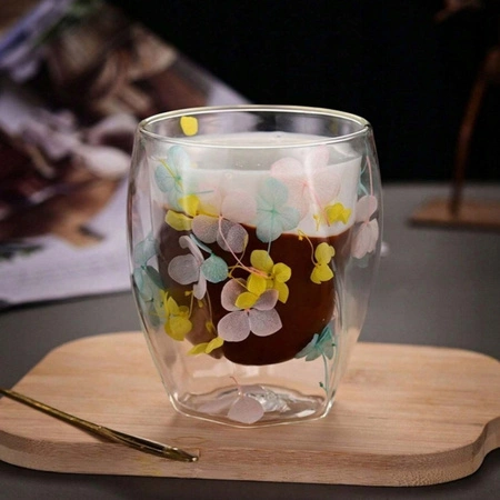 ECARLA szklanka termiczna z podwójnym dnem i hortensją Kolorowa 350ml SZK88