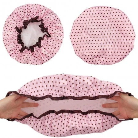 ECARLA czepek ochronny na włosy, do spania KROPKI Różowy KCZ01