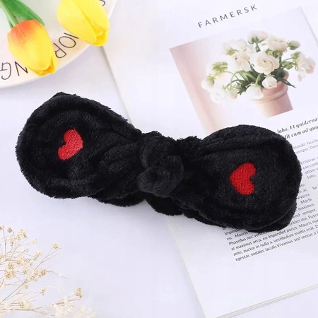 ECARLA opaska kosmetyczna do włosów z Kokardą i serduszkami 19,5x8cm Czarna OPK11CZ