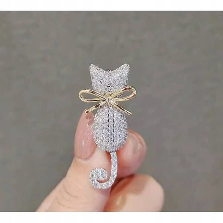 ECARLA broszka kryształowa Kotek z Kokardą BZ176