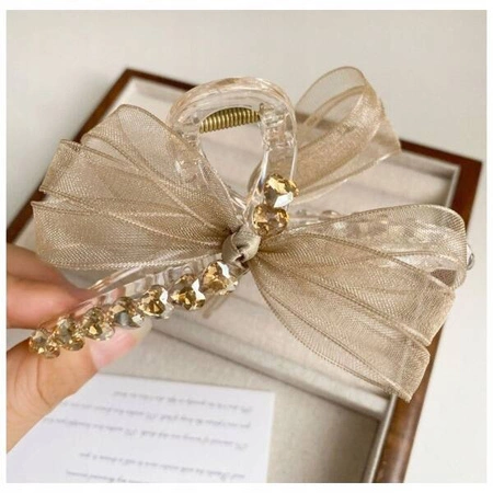 ECARLA spinka-klamra do włosów z serduszkami i kokardą Kremowa SP343K