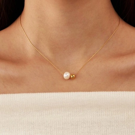ECARLA naszyjnik ze stali szlachetnej pozłacanej KULKA PERŁA NST2153