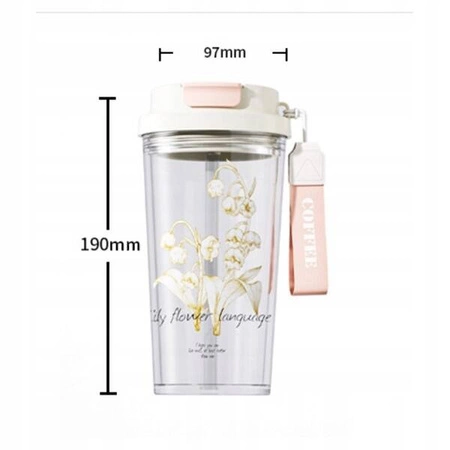 ECARLA kubek z uchwytem i ustnikiem 550ml Przezroczysty Konwalia BD29