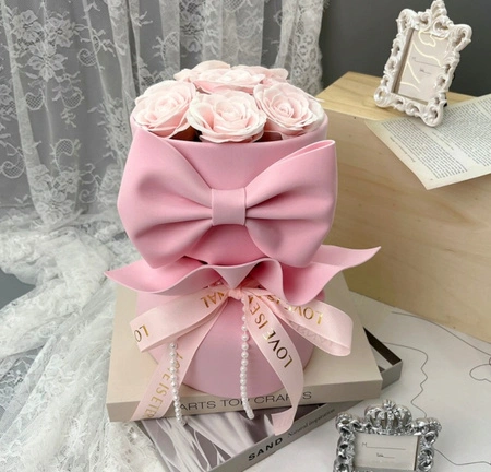 ECARLA bukiet mydlanych kwiatów pastelowe RÓŻE z kokardą BUK24R