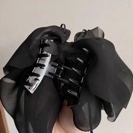 ECARLA klamra do włosów tiulowa Kokarda Czarna SP325CZ