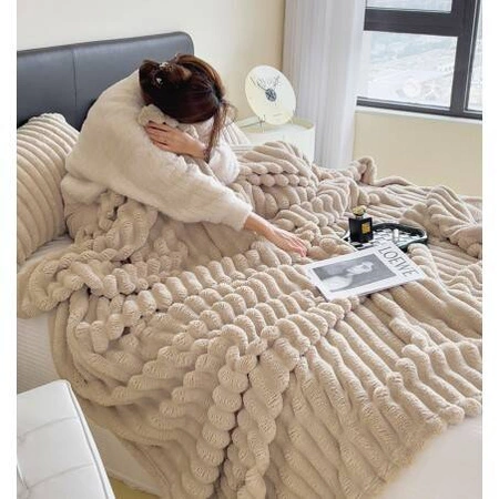 ECARLA koc gruby miękki, narzuta 180x200cm Beżowy KOC18