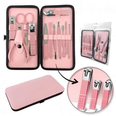 ECARLA zestaw akcesoriów do manicure w etui 12szt Różowy AK20