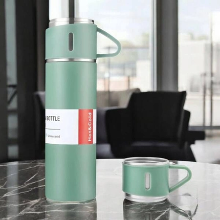 ECARLA termos 500ml z 3 kubkami zapakowany na preznt Zielony BD24ZIE