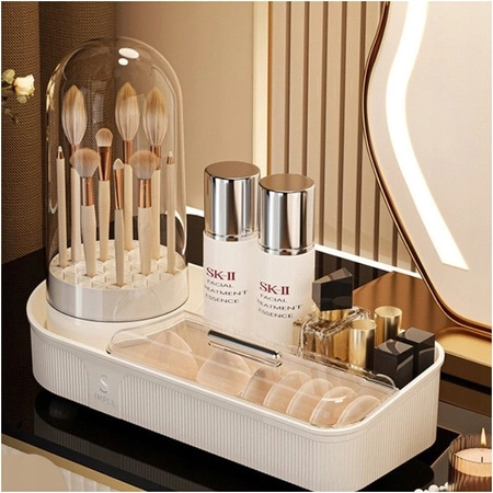 ECARLA organizer na pędzle i kosmetyki obrotowy 33,5x28x14cm Kremowy CB69