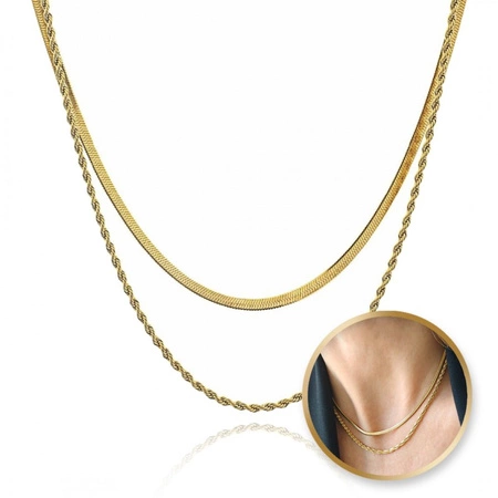 ECARLA naszyjnik podwójny ze stali szlachetnej pozłacanej ŻMIJKI NST2179