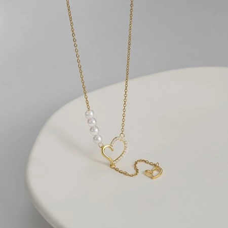 ECARLA naszyjnik ze stali szlachetnej pozłacanej SERCA perełki NST2172