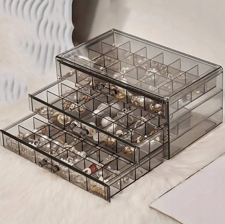 ECARLA organizer szkatułka na kosmetyki biżuterię 3 szuflady, 72 przegródki PD159CZ