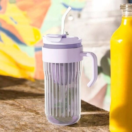 ECARLA kubek z ryflowanego szkła z sitkiem i słomką 550ml Fioletowy CUP12FIO