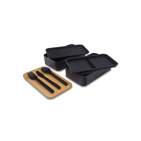 ECARLA śniadaniówka bambusowa Lunch Box 18,5x10,5x9,3cm ze sztućcami PJM43