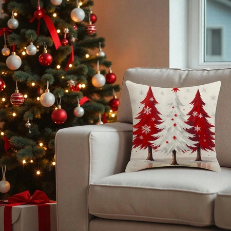 ECARLA Zima Świąteczna poszewka na poduszkę Boho 45x45 TRZY CHOINKI POD243