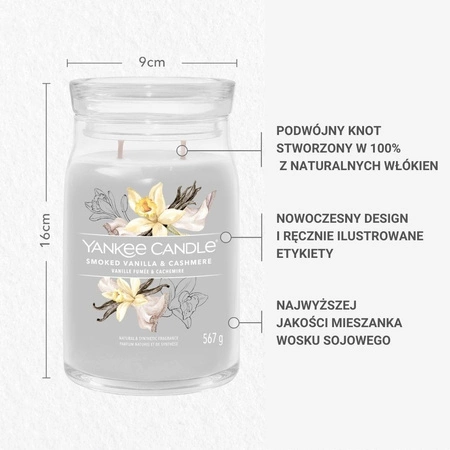 YANKEE CANDLE Signature Duża świeca w słoiku SMOKED VANILLA & CASHMERE 567g