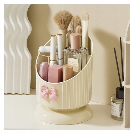 ECARLA organizer na pędzle 15,8x11cm Kremowy z różową kokardką CB67