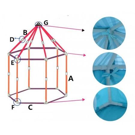 ECARLA namiot dziecięcy, baldachim Niebieski wbiałe paski BAL7N