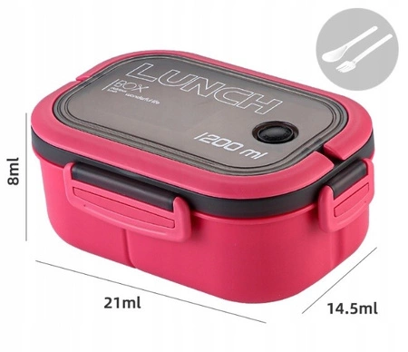 ECARLA Lunch Box śniadaniówka ze sztućcami 21x14,5x8cm Fuksja PJM44F