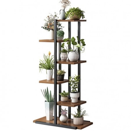 ECARLA Kwietnik stojak na kwiaty 113x60x20 Czarno Brązowy SZ16CZ