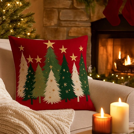 ECARLA Zima Świąteczna poszewka na poduszkę Boho 45x45 CHOINKI POD245