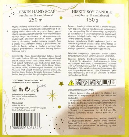 HISKIN Home Cozy Christmas zestaw zapachowy (świeca sojowa + mydło do ciała Malina i Drzewo Sandałowe)