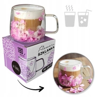 ECARLA szklanka termiczna z podwójnym dnem i hortensją 180ml Fiolet SZK172