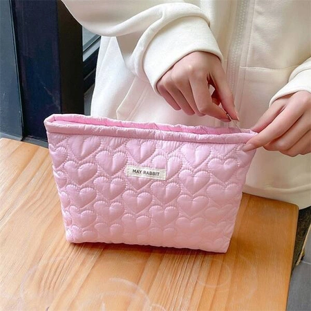 ECARLA kosmetyczka jednokomorowa pikowana Serca Różowa KS120R