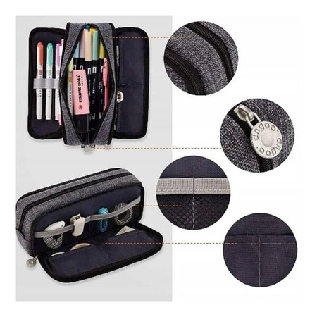 ECARLA piórnik wielofunkcyjny trzykomorowy Grafitowy PR04CZ