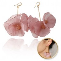 ECARLA kolczyki wiszące z koralikami tiulowe kwiaty K1702