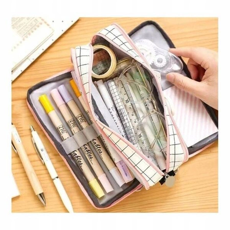 ECARLA piórnik wielofunkcyjny trzykomorowy kratka PR04