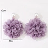 ECARLA kolczyki wiszące, efektowny tiulowy kwiat z perłą, sztyft Fiolet K1709