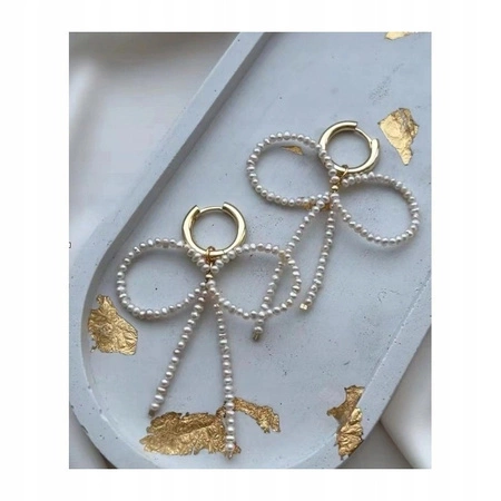 ECARLA kolczyki ze stali szlachetnej platerowanej 14k złotem Kokardka perełki KST3281