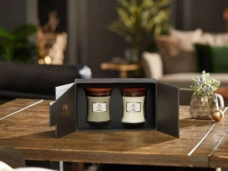WOODWICK zestaw prezentowy 2 średnie świece Linen, Fireside 2x275g