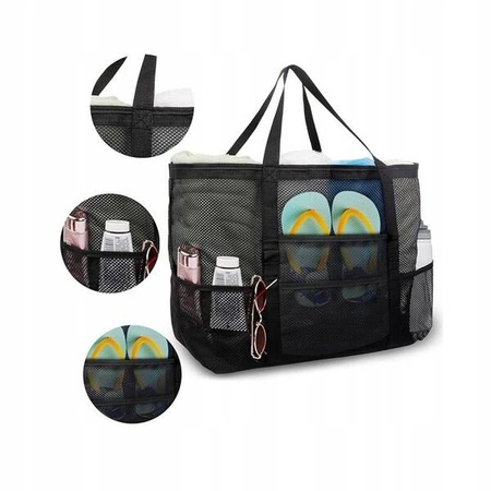 ECARLA torebka plażowa siateczkowa wymiary 43x39x20cm Czarna TP12