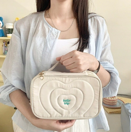 ECARLA kosmetyczka pikowana kuferek z rączką 24x9x15cm Krem KS132K