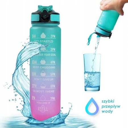 ECARLA butelka na wodę z miarką i słomką 1l Ombre Zieleń z Różem BD19