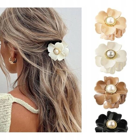 ECARLA spinka-klamra do włosów Kwiat z perełką Kremowa SP355B