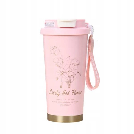 ECARLA kubek termiczny uchwytem i ustnikiem 550ml Różowy Konwalia BD28WZ2