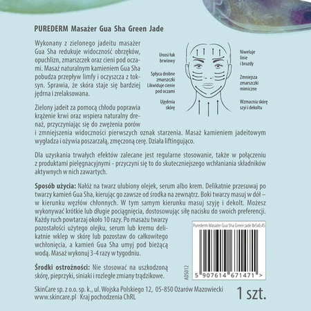 PUREDERM Gua Sha kamień masażer do twarzy z zielonego jadeitu