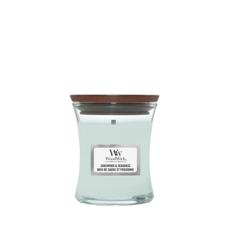 WOODWICK PlusWick mała świeca w słoiku SAGEWOOD & SEAGRASS 85g