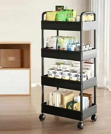 ECARLA regał czteropoziomowy na kółkach Czarny SZ41