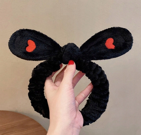 ECARLA opaska kosmetyczna do włosów z Kokardą i serduszkami 19,5x8cm Czarna OPK11CZ