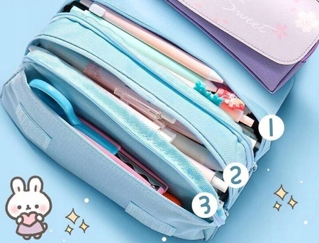 ECARLA piórnik-torebka wielofunkcyjny dwukomorowy z Kotkiem Niebieski PR14N